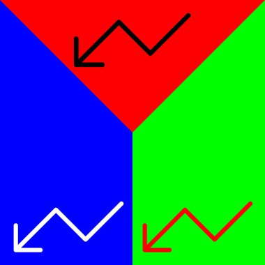 Eğilim, kriz, sonbahar Vektör Simgesi, Doğrusal biçim simgesi, Arrows Chevons and Directions simgeleri koleksiyonundan, Kırmızı, Mavi ve Yeşil Arkaplanda izole.
