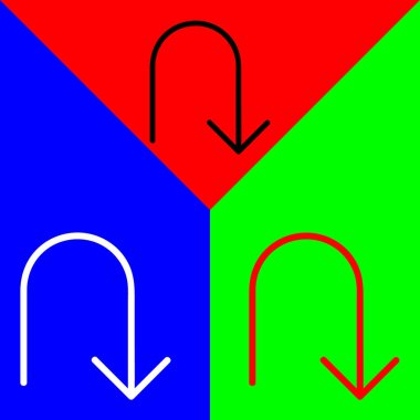 Kırmızı, Mavi ve Yeşil Arkaplanda izole edilmiş, Arrows Chevons and Directions simgeleri koleksiyonundan U-turn Vektör Simgesi, Doğrusal biçim simgesi.