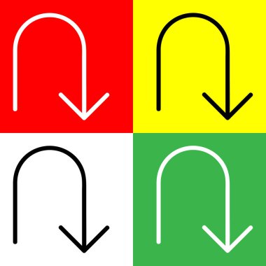 Kırmızı, Sarı, Beyaz ve Yeşil Arkaplanda izole edilmiş Oklar Chevons ve Yön simgeleri koleksiyonundan U-turn Vektör Simgesi, Doğrusal biçim simgesi.