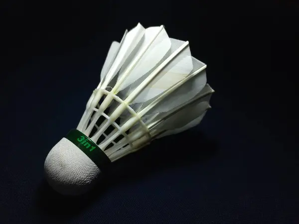 Badminton Shuttlecock Peří Profesionální Izolovaném Černém Pozadí — Stock fotografie