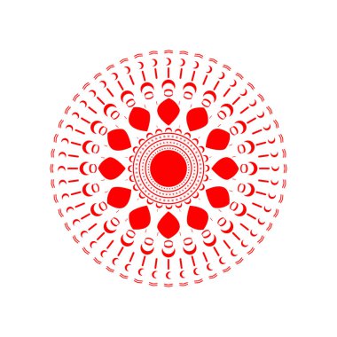 Kırmızı yuvarlak mandala. Yuvarlak süs. Vektör çizimi. beyaz arkaplanda izole