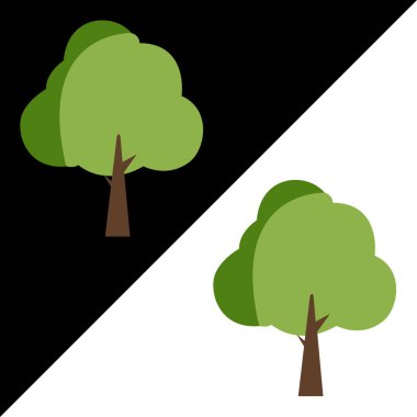 Orman ağaçları doğa simgesi düz stil, yeşil ağaç vektör simgesi. Siyah beyaz arkaplanda izole edilmiş.