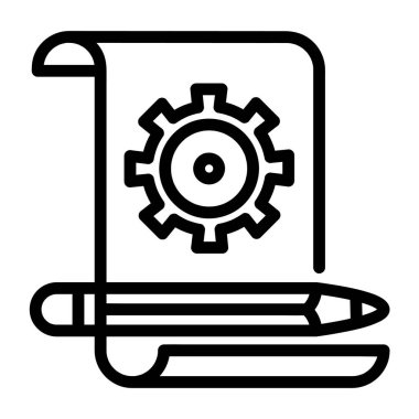 Kağıt, Kalem veya Proje Vektörü Simgesi, Çizgi Biçimi simgesi, İşlem simgeleri koleksiyonundan, beyaz arkaplanda izole edilmiş