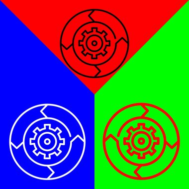 Cogwheel ya da Gear Vektör Simgesi, İşlem simgeleri koleksiyonundan Lineal style simgesi, Kırmızı, Mavi ve Yeşil Arkaplanda izole edilmiş.