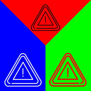 İlerleme simgeleri koleksiyonundan Uyarı işareti Vektör Simgesi, Çizgi Biçimi simgesi, Kırmızı, Mavi ve Yeşil Arkaplanda izole.