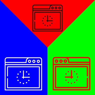 İlerleme simgeleri koleksiyonundan Saat Vektörü Simgesi, Çizgi Biçimi simgesi, Kırmızı, Mavi ve Yeşil Arkaplanda izole.