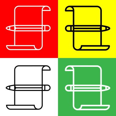 Kağıt ve Kalem Vektörü Simgesi, İşlem simgeleri koleksiyonundan Doğrusal biçim simgesi, Kırmızı, Sarı, Beyaz ve Yeşil Arkaplanda izole edilmiş.