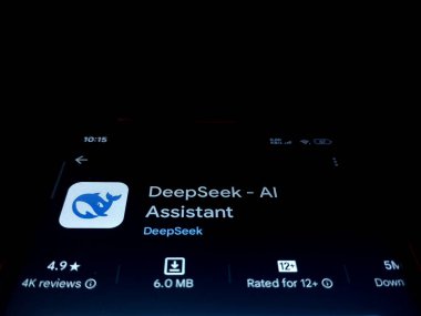 Dhaka, Bangladesh- 29 January 2025: Deepseek Ai assistant App installing on smartphone. clipart