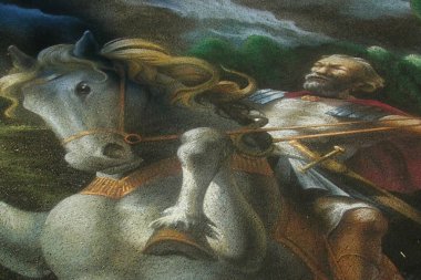 Grazie di Curtatone (Mantua), 18.8.2007: Madonnari 'deki tebeşir yarışmasında asfalt üzerinde resim yapan sokak ressamı, Santuario della Beata Vergine delle Grazie' de Ağustos ayı ortasında yapıldı.