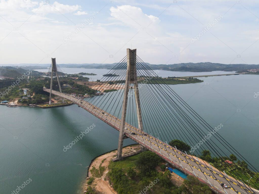 Aerial view of Barelang Bridge, a landmark and iconic bridge in Batam ...