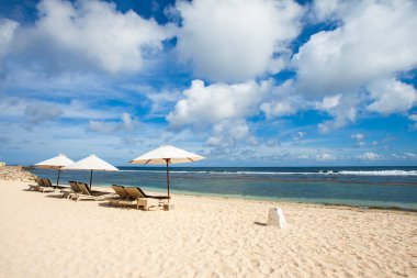 Beautiful view of Melasti Beach, a tropical beach, famous tourist destination located in Bali Island, Indonesia.