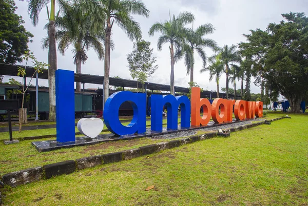 Ambarawa text sign at the Ambarawa Railway Museum, is a train station which is used as a museum and tourist destination.