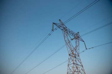 high-voltage power lines , Electric poles , electric transmission tower. High quality photo