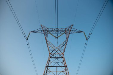 high-voltage power lines , Electric poles , electric transmission tower. High quality photo