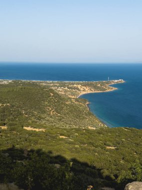 Antik Athena Tapınağı, Assos, Canakkale, Türkiye, Behramkale 'deki antik Assos arkeolojik sahasında bulunan Athena Tapınağı. Yüksek kalite fotoğraf