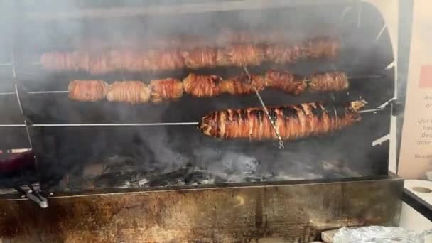 Bottle Lined Kokorech Lamb Intestine Meal Turkish Kokorec Turkish Street — Stock Video