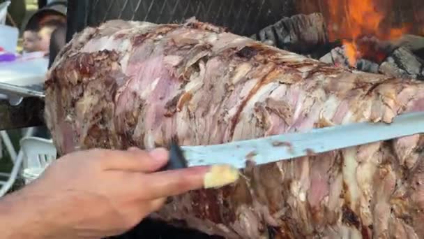 Cag Kebab Plato Tradicional Turco Cocinado Sobre Fuego Carne Comida — Vídeos de Stock