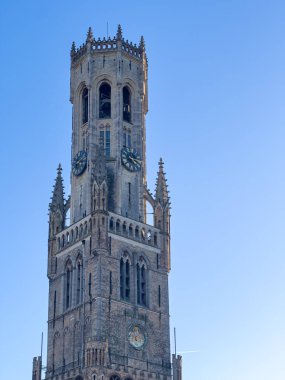 Bruges, Belçika 'da çan kulesi, mesaj için boşluk bırakılmış. Yüksek kalite fotoğraf