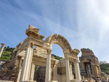 Celsus Kütüphanesi, Efes, Türkiye, İzmir 'deki Efes antik sitesinin kalıntıları. Unesco mirası. Antik Yunan kültürü ve mimarisi. 