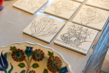 traditional ottoman tile art preparation process, , sustainable gift concept. High quality photo clipart