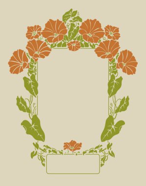 Retro hand drawnn flowers frame background clipart