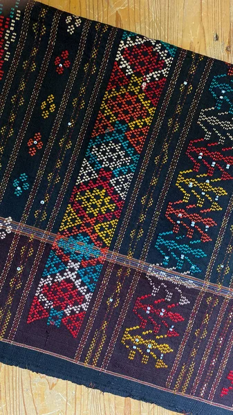 Tecido Tecido Artesanal Tradicional Bataknese Chamado Ulos Sumatra Norte Indonésia — Fotografia de Stock