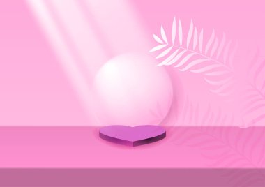 Üç boyutlu kalp şeklinde podyum zihni sakinleştirmeye yardımcı olur. Sakin ol ve nazik ol. Sevgiyi, hayranlığı, çekiciliği, gençliği, kendine güveni, canlılığı hisset. Ve eğlence, arka plan pembesi, ışığın rengi aşağı doğru parlıyor.