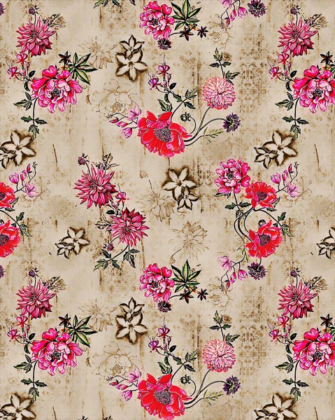 Seamless flower pattern with textured flower background red flower pattern