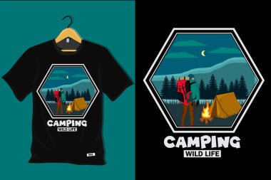Vahşi Yaşam Retro Vintage Tişört Tasarımı Kampı