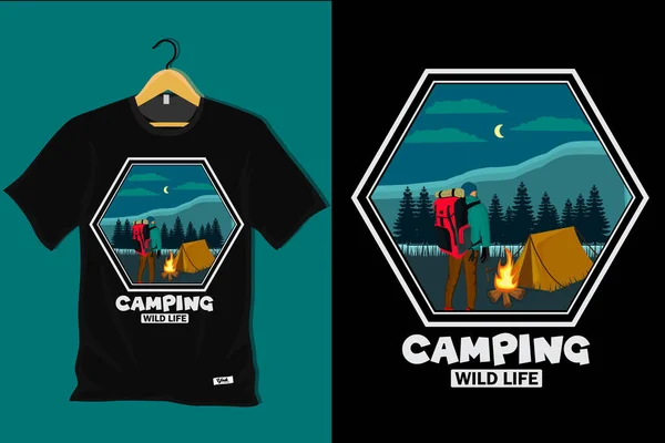 stock vector Camping Wild Life Retro Vintage T Shirt Design