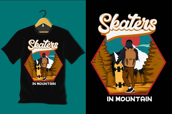 山地复古T恤设计中的滑冰选手 — 图库矢量图片