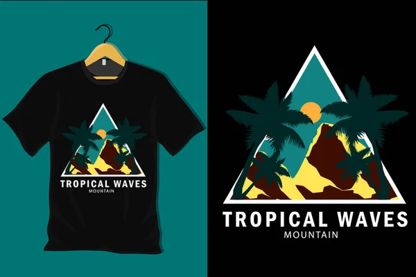 Stock vector Tropical Waves Mountain Retro Vintage T Shirt Design