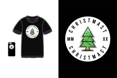 Noel, tişört ürünleri selvi ağacı modeli tipografi