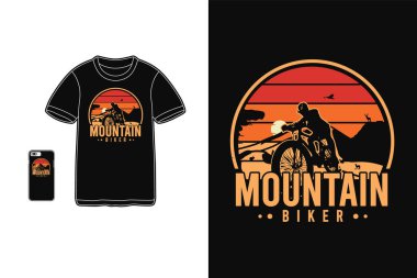 Dağ motorcusu, tişört ticareti siluet modeli tipografi