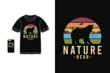 Doğa ayısı, tişört ticareti, siluet retro tarzı.