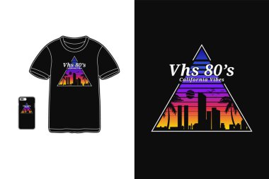 Vhs 80 's California titreşimleri, tişört ticareti silueti 80' ler tarzı