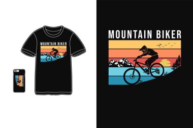 Dağ motorcusu, tişört ticareti, siluet retro tarzı