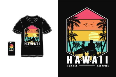 Hawaii yaz cenneti, gömlek tasarımı silüet retro tarzı