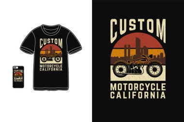 Özel motosiklet California, t-shirt tasarımı silüet retro tarzı