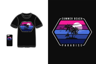 Yaz plajı cenneti, gömlek tasarımı silüet retro tarzı