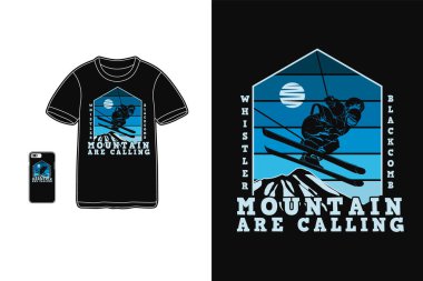 Dağ çağırıyor, t-shirt tasarımı silüet retro tarzı