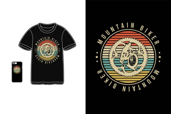 Mountain Biker Shirt Merchandise Siluet Mockup Typography — Stock Vector