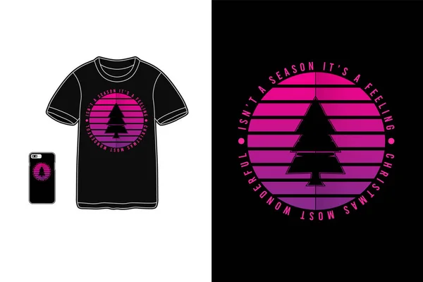 Merry Christmas Shirt Merchandise Siluet Cypress Tree Mockup Typography — Stock Vector