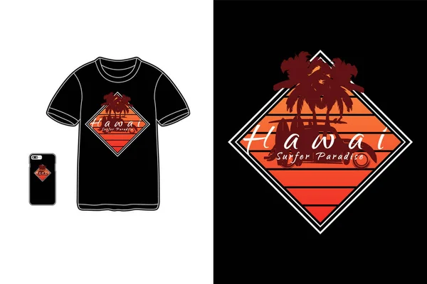 ハワイサーファーの楽園 Tシャツ商品シルエットモックアップタイポグラフィ — ストックベクタ