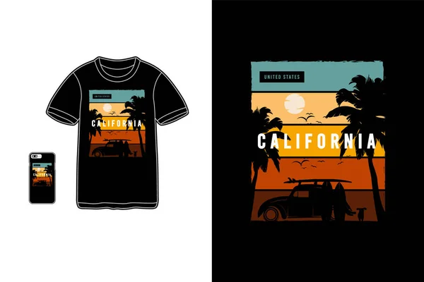 カリフォルニア Tシャツ商品シルエットモックアップ — ストックベクタ
