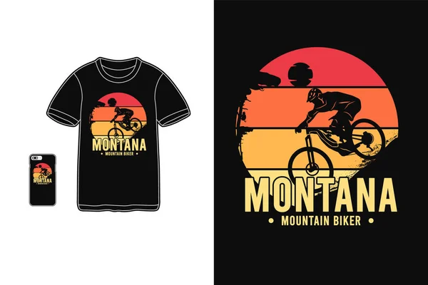 蒙大拿山地骑车人 T恤商品轮廓模拟排版 — 图库矢量图片