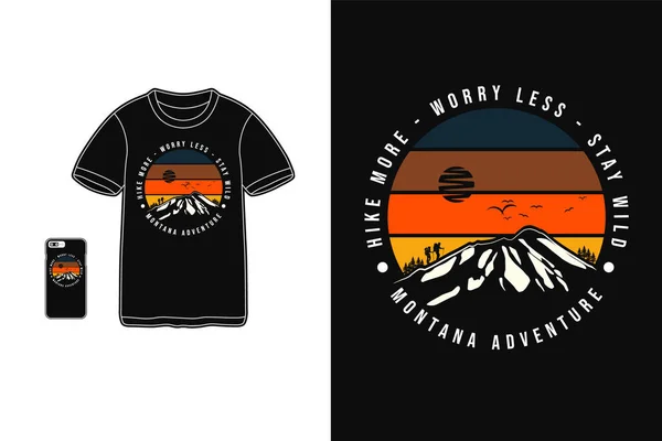 Montana Adventure Shirt Merchandise Silhouette Retro Style — Stock Vector