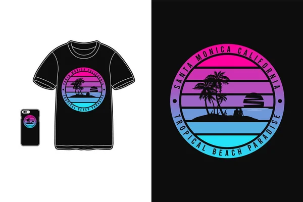 Santa Monica Californie Shirt Marchandises Silhouette Style — Image vectorielle