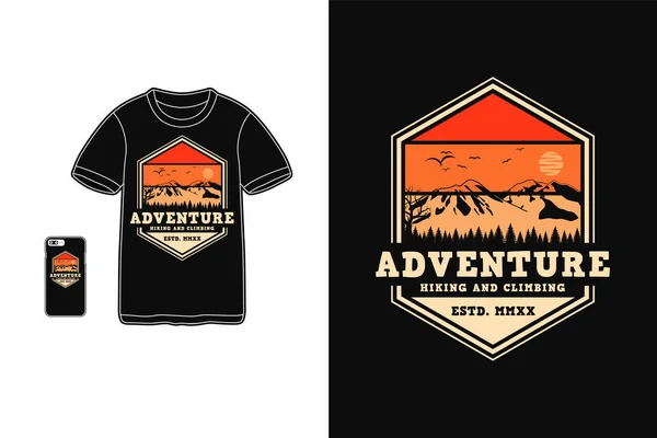 Adventure Hiking Climbing Shirt Design Silhouette Retro Style — Stock Vector