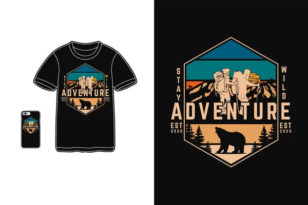Adventure Shirt Design Silhouette Retro Style — Stock Vector